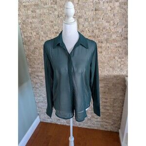 Abercrombie Sheer Teal Green Button Down Collared Shirt Going Out Top Luxury S